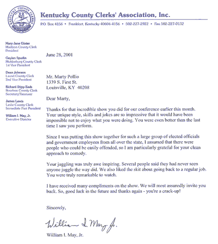 Corporate letter of recommendation from Kentucky County Clerks Association 